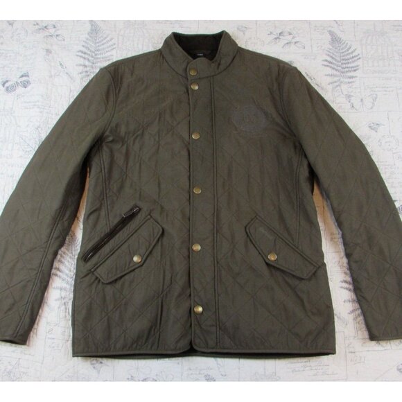 BARBOUR Green Jacket Men's  Padded Quilted Pockets Logo Polo Club size Large L - Picture 1 of 8